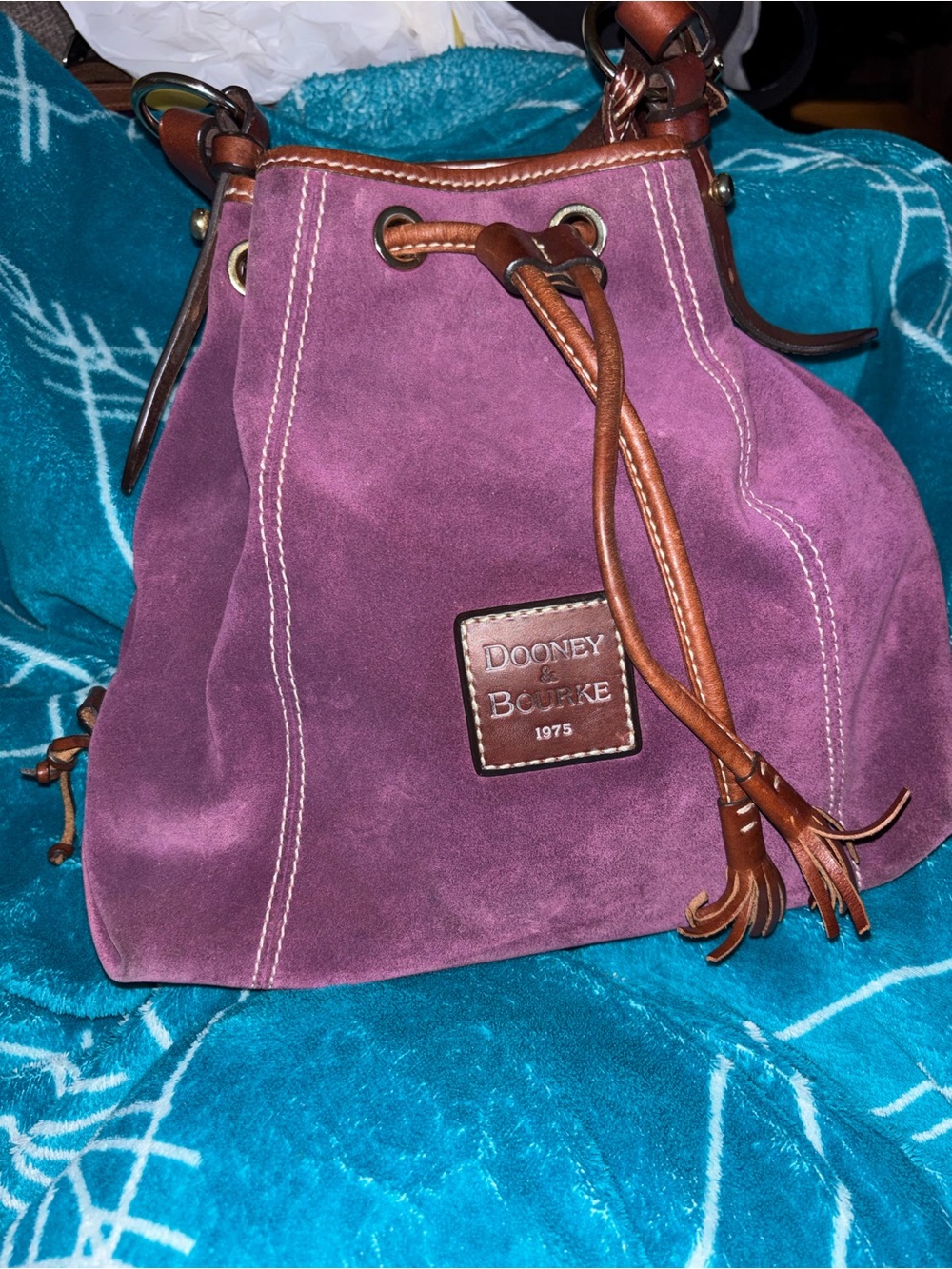Dooney & Bourke Purple Suede Drawstring Shoulder Bag